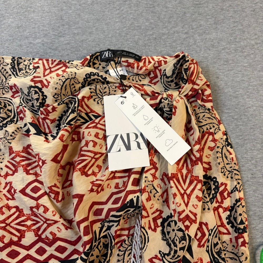 Zara Red Paisley Beaded Fringe Mini Wrap Skirt NWT 1165/158 L - Picture 2 of 12